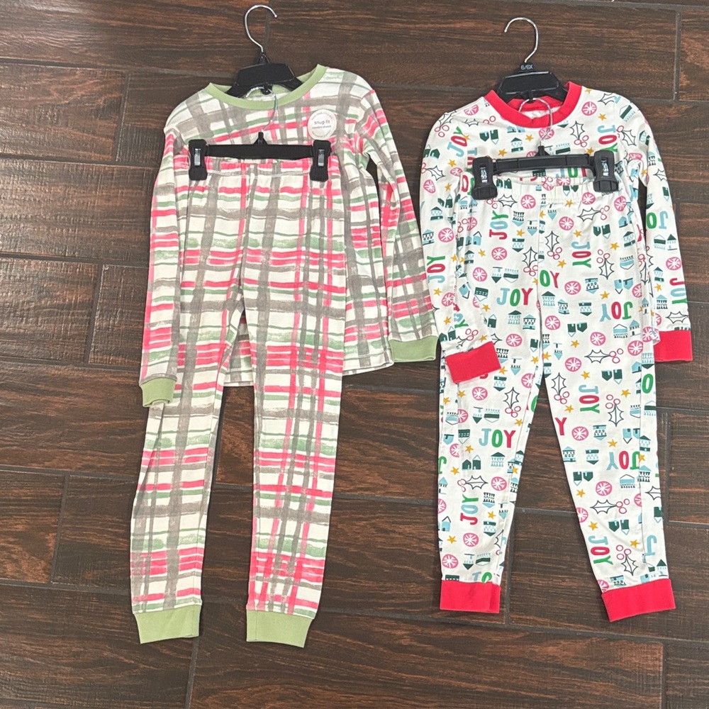 Burt's Bees Kids Pajama Set - Pink Plaid and Festive White